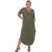 White Mark Plus Size Short Sleeve V-Neck Maxi Dress - Green - 3X