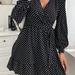 Anna-Kaci Polka Dot Bishop Sleeve Dress - Black - S