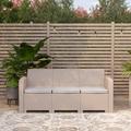 Merrick Lane Malmok Outdoor Furniture Resin Sofa Light Gray Faux Rattan Wicker Pattern Patio 3-Seat Sofa With All-Weather Beige Cushions - Grey