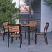 Merrick Lane Kersey 5 Piece Patio Table and Chairs Set Faux Teak Wood And Metal Indoor/Outdoor Table And Chairs With All-Weather Purpose - Brown