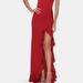 La Femme Ruffle Prom Dress With Scoop Neck and Lace Up Back - Red - 00