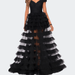 La Femme Sheer Layered Tulle Off the Shoulder Prom Gown - Black - 16