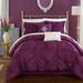Chic Home Design Hyatt 6 Piece Comforter Set Floral Pinch Pleated Ruffled Designer Embellished Bedding - Purple - QUEEN