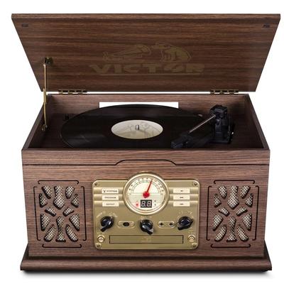Victor Audio State 7-In-1 Wood Music Center With 3-Speed Turntable & Dual Bluetooth - Brown