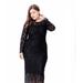 Kaimilan Black Evening Bodycon Crewneck Long Sleeve Maxi Lace Dress - Black - 14