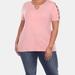 White Mark Plus Size Keyhole Neck Cutout Short Sleeve Top - Pink - 1X