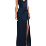 Dessy Collection Cowl-Neck Draped Wrap Maxi Dress With Front Slit - 3072 - Blue - 0