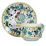 Artistica - Deruta of Italy Orvieto Green Rooster: Tea/coffee Cup and Saucer - Green