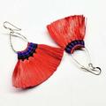 Alexa Martha Designs Hawaii Hula Skirt Fan Tassel Hoop Earrings - Red