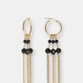 Etrusca Gioielli 18KT Gold Plated Drop Earrings With Genuine Stone - Black Spinel - Black