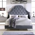 Chic Home Design Constantine Bed Frame With Wingback Headboard Pu Leather Upholstered Button Tufted Silver Nail Head Trim Stainless Steel Metal Legs - White - KING