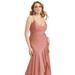 Cynthia & Sahar Pleated Wrap Ruffled High Low Stretch Satin Gown with Slight Train - CS111 - Pink - XL