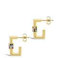 Sterling Forever Square CZ Carabiner Clip Huggie Hoops - Gold - MULTI