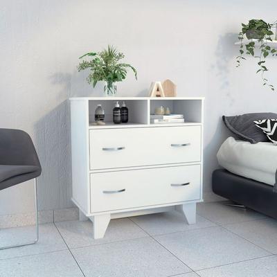 FM Furniture Portobelo Two Drawer Dresser, Two Shelves, Superior Top, Four Legs - White