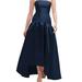 Alfred Sung Strapless Fitted Satin High Low Dress With Shirred Ballgown Skirt - D851 - Blue