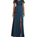 Dessy Collection Off-the-Shoulder Flounce Sleeve Empire Waist Gown With Front Slit - 3108 - Blue - 18W