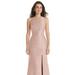 Alfred Sung Jewel Neck Bowed Open-Back Trumpet Dress With Front Slit - D824 - Pink - 18W