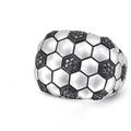 LuvMyJewelry Kick & Goal Soccer Black Rhodium Plated Sterling Silver Black Diamond Head Ring - Grey - 9.5