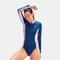 Speedo Womens Panelled Long-Sleeved One Piece Bathing Suit - Blue/Purple - Blue - 6