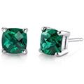 Peora Emerald Stud Earrings 14 Kt White Gold Cushion Cut 1.75 Carats - Green