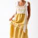 Miguelina Three-Tier Juniper Dress with Flower Lace - Yellow - L