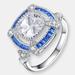 Genevive Sterling Silver White Gold Plated with Baguette and Round Colored Cubic Zirconia Modern Ring - Blue - 6