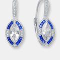 Genevive Genevive Sterling Silver Sapphire Cubic Zirconia Leverback Earrings - Blue - 23MM