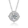 Stella Valentino Sterling Silver With 1ctw Lab Created Moissanite Round Halo Vintage Style Pendant Necklace - Grey