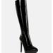 Rag & Co Chatton Black Patent Stiletto High Heeled Calf Boots - Black - US 6