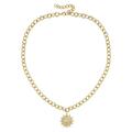 Rachel Glauber Rachel Glauber 14k Gold Plated with Diamond Cubic Zirconia Vintage Shield Sunshine Pendant Curb Chain Adjustable Necklace - Gold