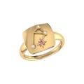 LuvMyJewelry Libra Scales Pink Tourmaline & Diamond Constellation Signet Ring In 14K Yellow Gold Vermeil On Sterling Silver - Gold - 7.5