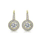 Genevive Sterling Silver With Round Colored Cubic Zirconia Drop Euro Earrings - Gold - 16MM