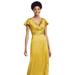 Social Bridesmaid Flutter Sleeve Draped Wrap Stretch Maxi Dress - 8197 - Yellow - 10