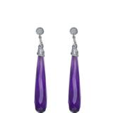Genevive Sterling Silver Amethyst Cubic Zirconia Drop Earrings - Purple - 9 MM W X 69 MM L X 46 MM