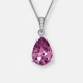 Genevive Sterling Silver White Gold Plating With Colored Cubic Zirconia Pear Drop Solitaire Necklace - White Gold - White - 18