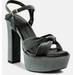 Rag & Co Liddel Grey Velvet High Block Heeled Sandals - Grey - US 10