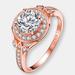 Genevive Sterling Silver Rose Gold Plated Cubic Zirconia Halo Engagement Ring - Pink - 7