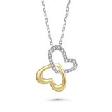 Genevive 14k Gold Plated With Diamond Cubic Zirconia Double Heart Butterfly Pendant Necklace In Sterling Silver - Grey