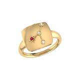LuvMyJewelry Cancer Crab Ruby & Diamond Constellation Signet Ring In 14K Yellow Gold Vermeil On Sterling Silver - Gold - 7