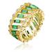 Genevive GV Sterling Silver 14k Yellow Gold Plated with Emerald & Baguette Eternity Band Ring - Green - 7