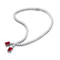 Genevive Sterling Silver With Colored Cubic Zirconia Two-Stone Tennis Necklace - Red