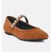 Rag & Co Assisi Tan Fine Suede MaryJane Ballet Flats - Brown - US 5