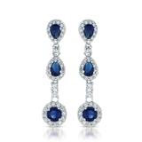 Genevive Sterling Silver With Blue Sapphire September Birthstone & Diamond Cubic Zirconia Linear Dangle Formal Earrings - Grey