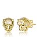 Rachel Glauber 14k Yellow Gold Plated With Emerald Cubic Zirconia White Enamel Roaring Tiger Head 3D Stud Earrings - Gold