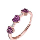 Genevive GV Sterling Silver 18k Rose Gold Plated with Ruby & Cubic Zirconia Pave Hearts Promise Stacking Ring - Red - OS