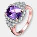 Genevive Sterling Silver Rose Gold Plated Amethyst Cubic Zirconia Pave Cocktail Ring - Purple - 6