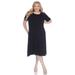 White Mark Plus Size Short Sleeve Pocket Swing Midi Dress - Black