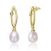 Genevive Sterling Silver 14k Yellow Gold Plated with Pearl & Cubic Zirconia Oblong Marquise Drop Earrings - Gold - M