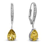 Genevive Sterling Silver White Gold Plating with Colored Cubic Zirconia Teardrop Earrings - Yellow