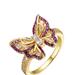 Rachel Glauber Young Adults/Teens 14k Yellow Gold Plated With Amethyst & Cubic Zirconia Butterfly Split Top Ring - Gold - 7